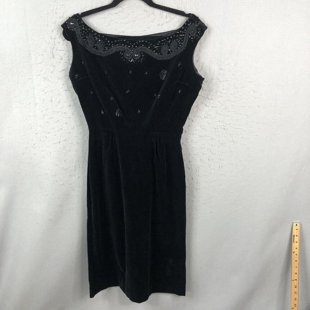 Vintage Alex Colman Dress Womens Small Black Velvet Beaded Event Holidays